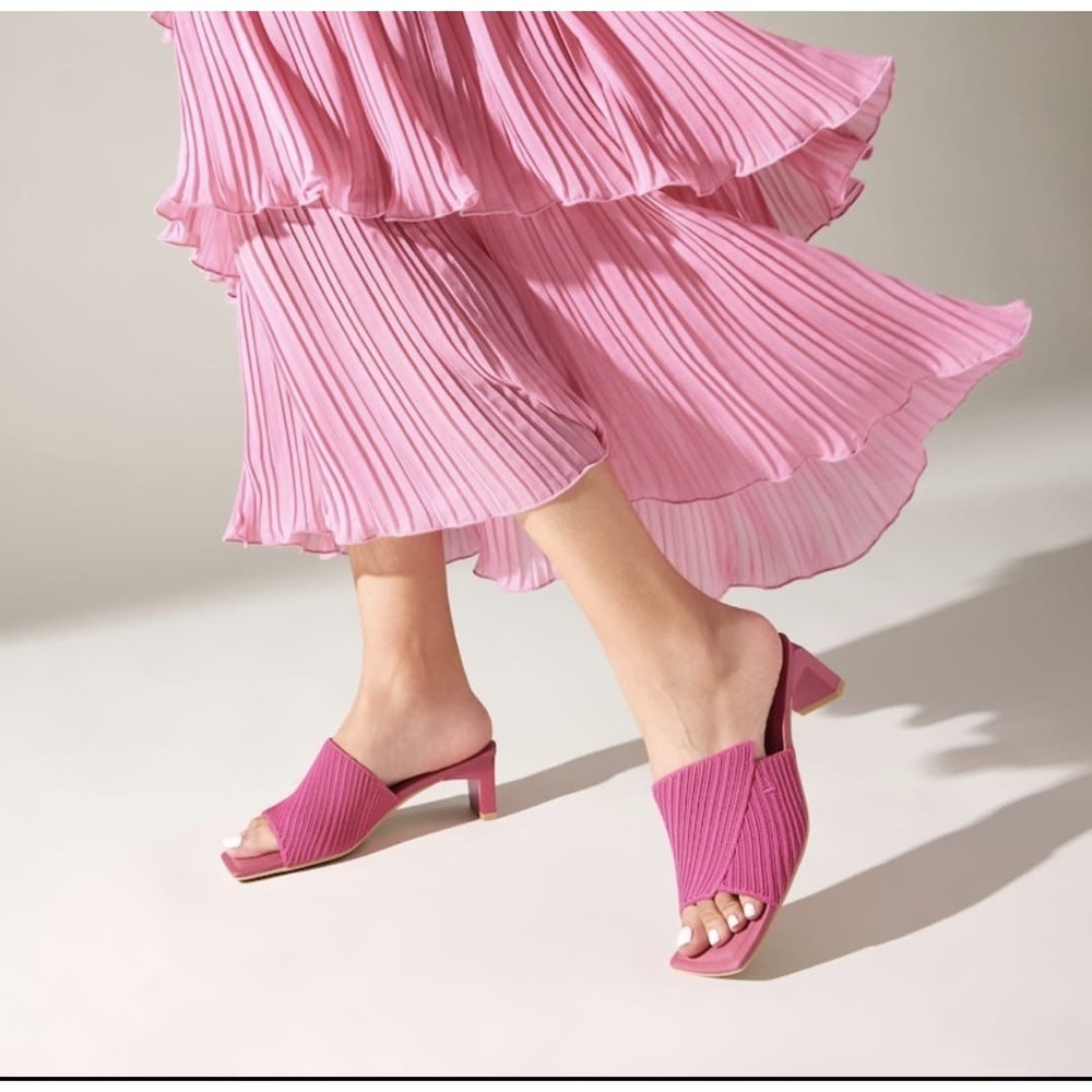 VIVAIA Jade Pitaya Pink Knit Square Toe Block Heel Mules Sandals EU 41 US 9.5
